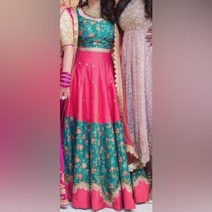Pink & teal lehnga